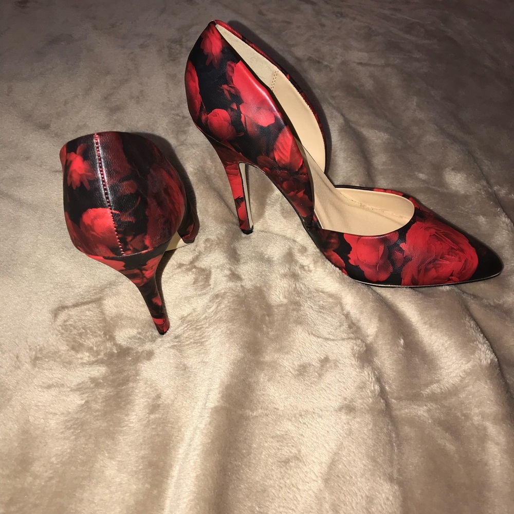 Red and black floral heels